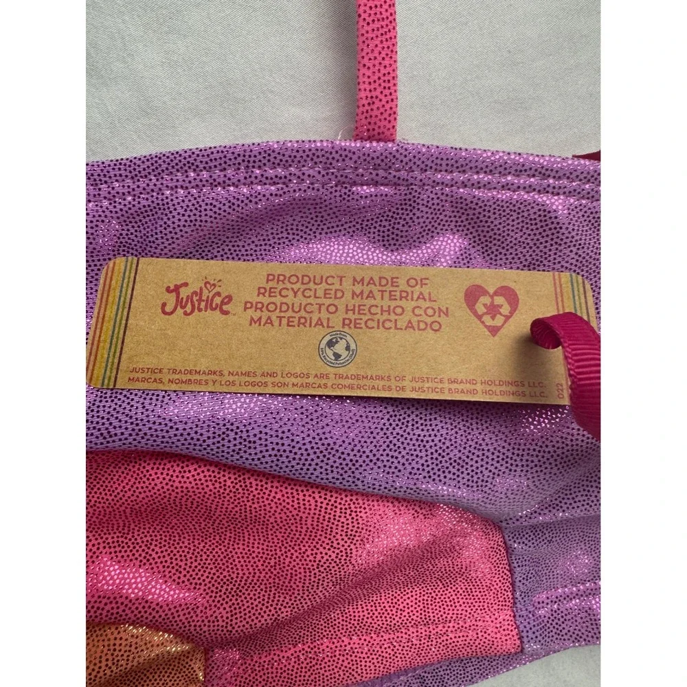 Justice Girls Pink Squiggle Colorblock Bikini Top Metallic Shimmer Size M 10 NEW